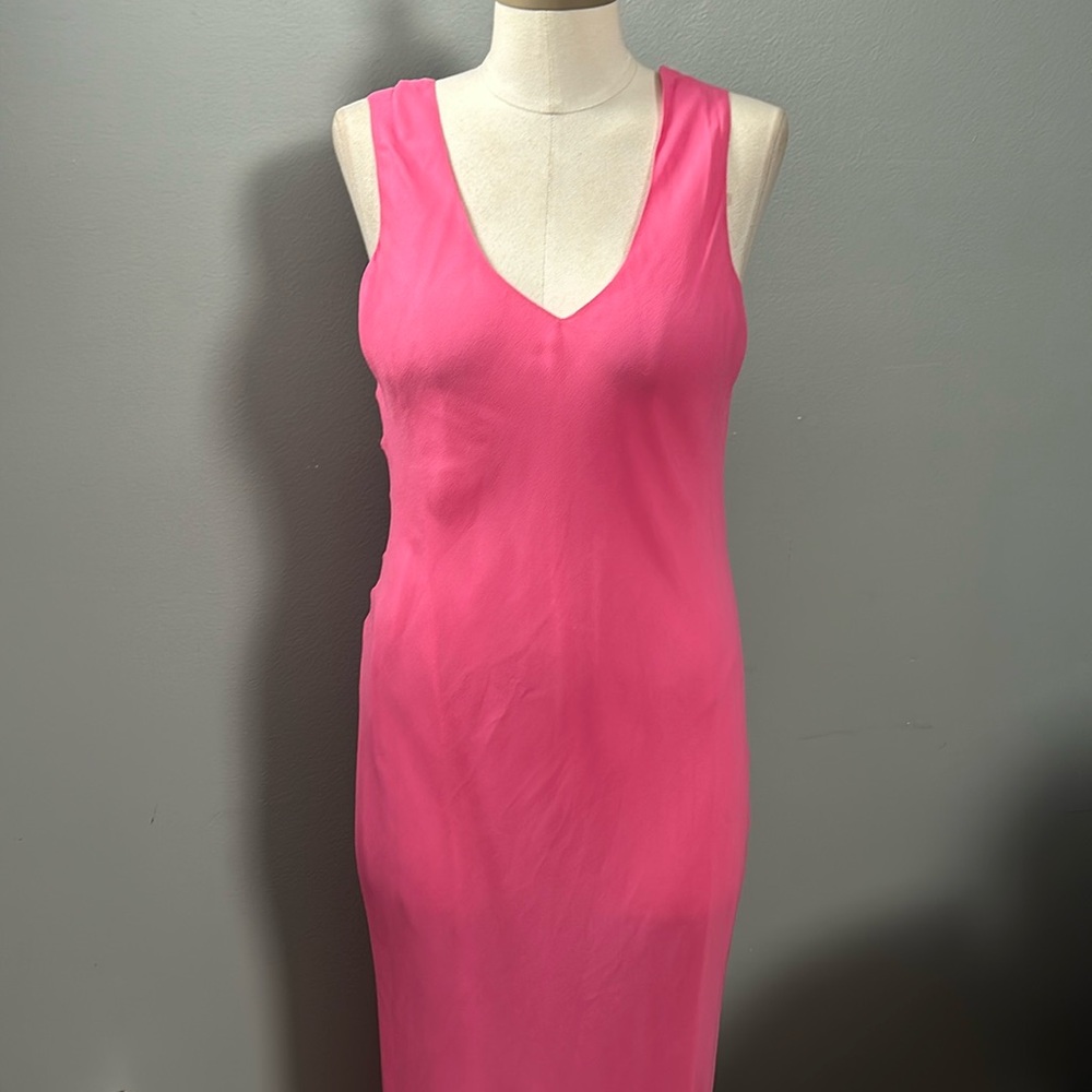 Marian Clayden Pink Chiffon with Silk Lining Maxi body wrapping tank top dress L